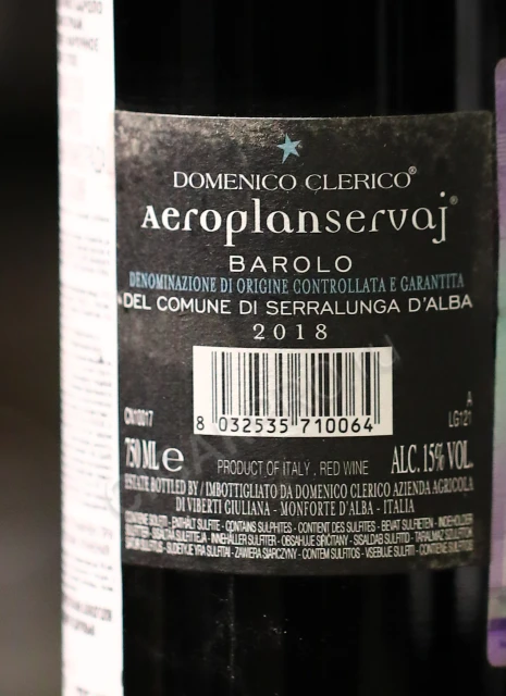 Контрэтикетка вино domenico clerico aeroplanservaj barolo 2018г 0.75л