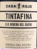 Casa Rojo Tintafina Ribera del Duero Crianza 2020 Вино Каса Рохо Тинтафина Рибера дель Дуэро Крианса 2020г 3л в подарочной упаковке